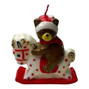 Vintage Christmas Bear On A Rocking Horse Candle